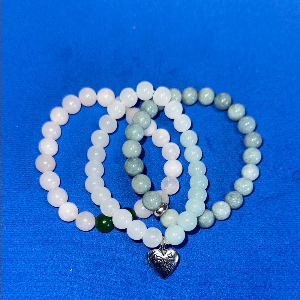 Elegant Jade Beaded Bracelet Set - Green and White